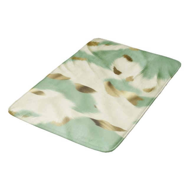 Mint Green Cream Gold Cowhide Bath Mat (Angled)