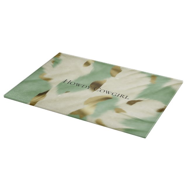 Mint Green Cream Gold Cowhide Cutting Board (Corner)