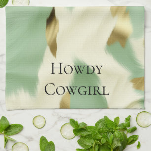 Mint Green Cream Gold Cowhide Kitchen Towel