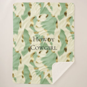 Mint Green Cream Gold Cowhide Sherpa Blanket