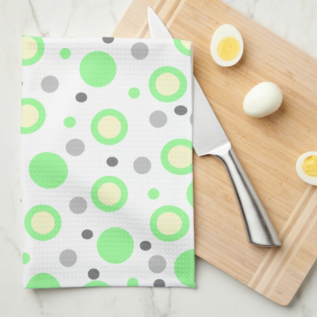 Mint Green Cream Grey Polka Dots Kitchen Towel (Quarter Fold)