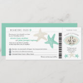 Mint Green Cream Starfish Boarding Pass Wedding Invitation (Front/Back)