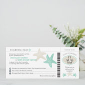 Mint Green Cream Starfish Boarding Pass Wedding Invitation (Standing Front)