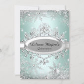 Mint Green Crystal Snowflake Princess Quinceanera Invitation (Front)