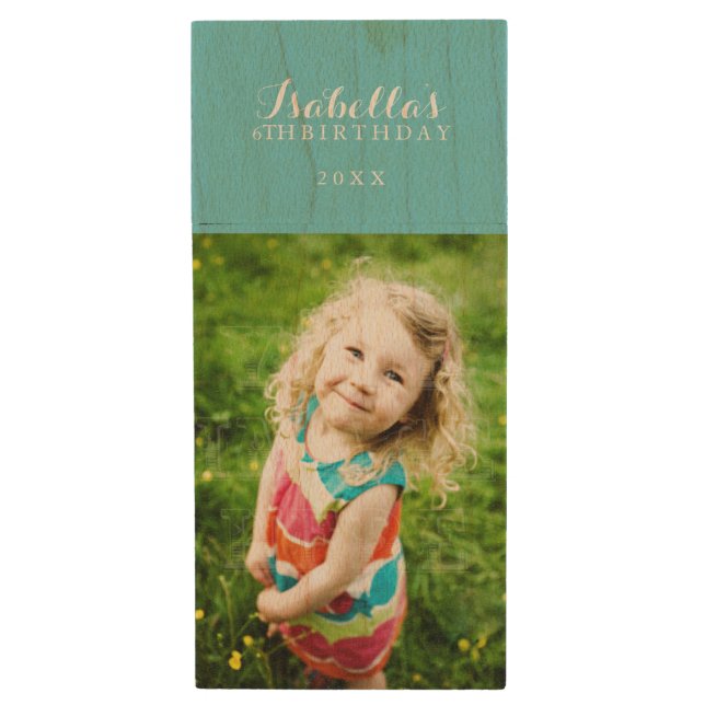 Mint Green Custom Photo Wood USB Flash Drive (Front Vertical)