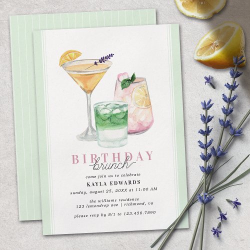 Mint Green  Cute Cocktail Party Birthday Brunch Invitation