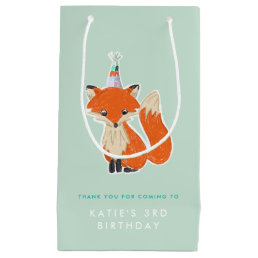 Mint Green Cute Fox Party Hat Woodland Birthday Small Gift Bag