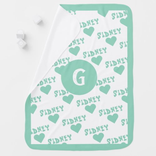 Mint Green Cute Monogram Personalized Name Girl Baby Blanket