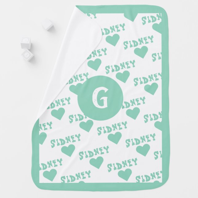 Mint Green Cute Monogram Personalized Name Girl Baby Blanket (In Situ)