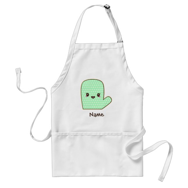Mint Green Cute Oven Mitt Cartoon Adult Apron (Front)