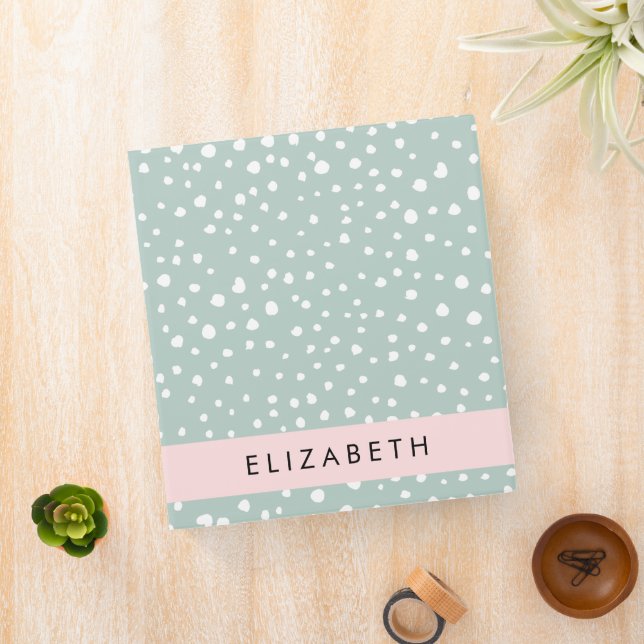 Mint Green Dalmatian Dots, Spots, Your Name 3 Ring Binder (In Situ)