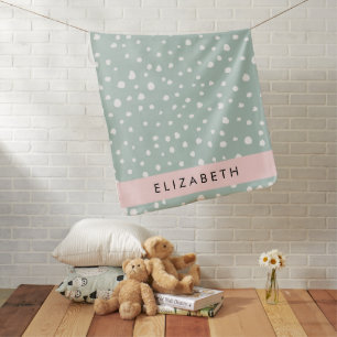 Mint Green Dalmatian Dots, Spots, Your Name Baby Blanket