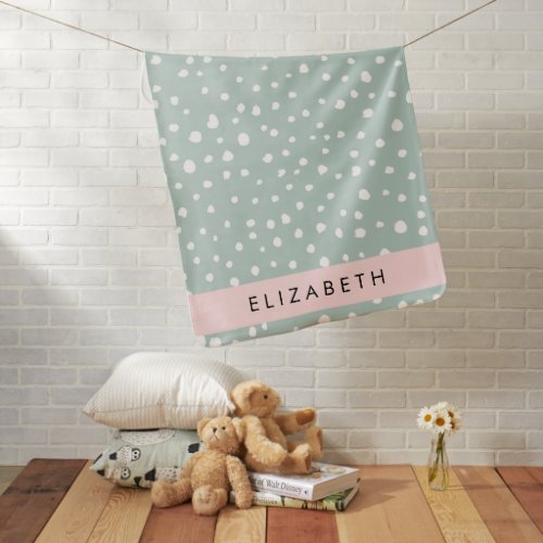Mint Green Dalmatian Dots Spots Your Name Baby Blanket