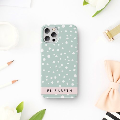 Mint Green Dalmatian Dots Spots Your Name iPhone 12 Pro Case