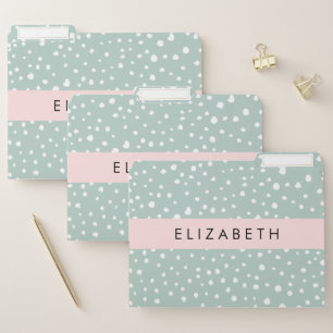 Mint Green Dalmatian Dots, Spots, Your Name File Folder