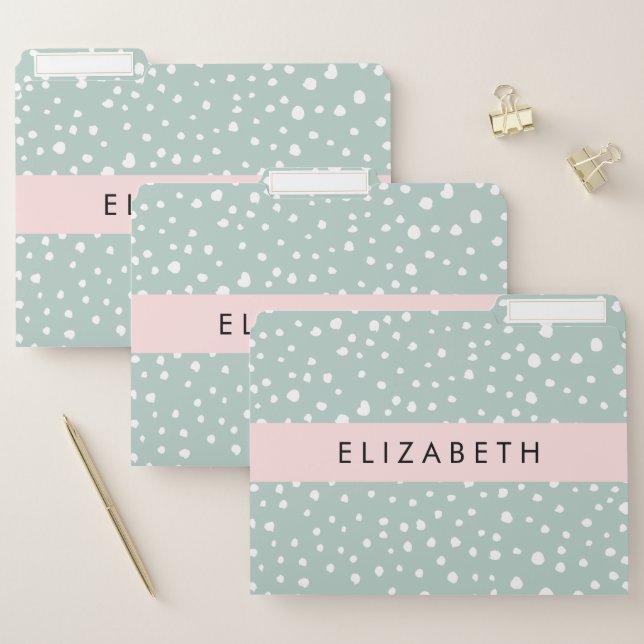 Mint Green Dalmatian Dots, Spots, Your Name File Folder (Set)
