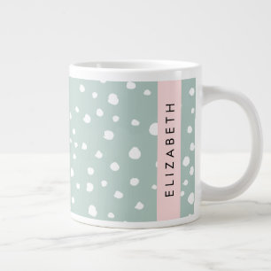 Mint Green Dalmatian Dots, Spots, Your Name Giant Coffee Mug