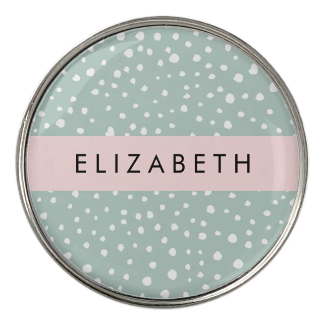 Mint Green Dalmatian Dots, Spots, Your Name Golf Ball Marker (Front)