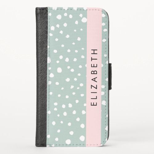 Mint Green Dalmatian Dots Spots Your Name iPhone X Wallet Case