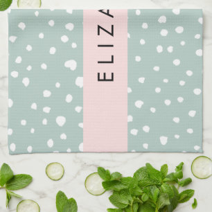 Mint Green Dalmatian Dots, Spots, Your Name Kitchen Towel