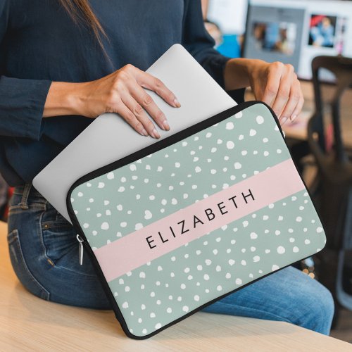 Mint Green Dalmatian Dots Spots Your Name Laptop Sleeve