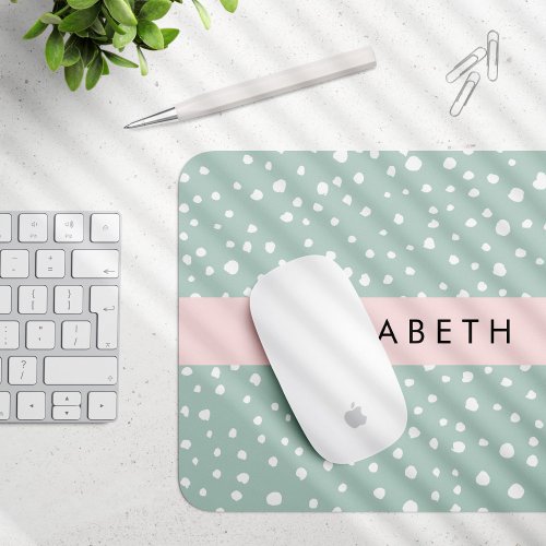 Mint Green Dalmatian Dots Spots Your Name Mouse Pad