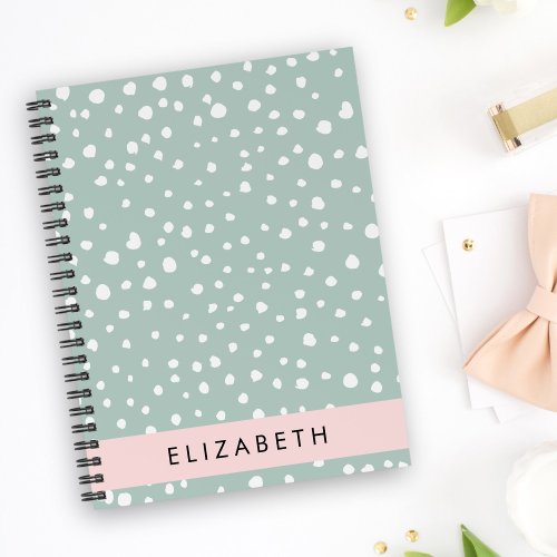 Mint Green Dalmatian Dots Spots Your Name Notebook