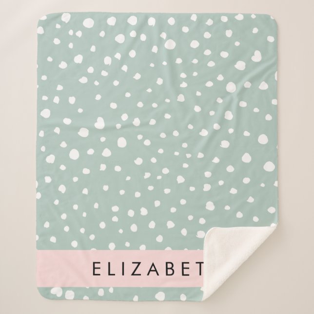 Mint Green Dalmatian Dots, Spots, Your Name Sherpa Blanket (Front)
