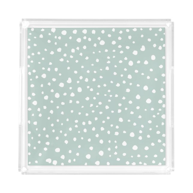 Mint Green Dalmatian Spots, Dalmatian Dots, Dotted Acrylic Tray (Front)