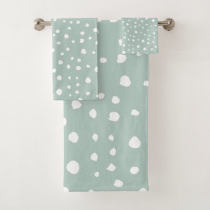 Mint Green Dalmatian Spots, Dalmatian Dots, Dotted Bath Towel Set