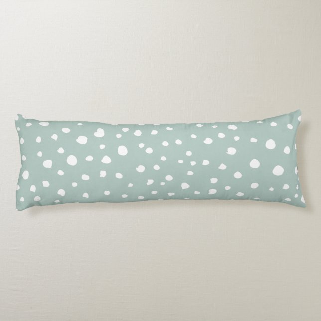 Mint Green Dalmatian Spots, Dalmatian Dots, Dotted Body Pillow (Back)