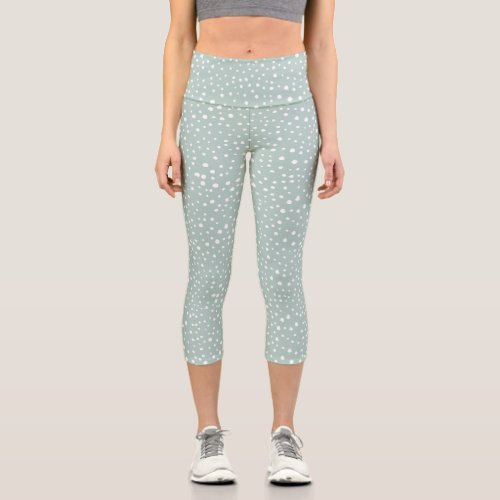 Mint Green Dalmatian Spots Dalmatian Dots Dotted Capri Leggings