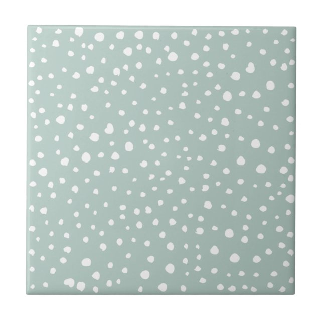 Mint Green Dalmatian Spots, Dalmatian Dots, Dotted Ceramic Tile (Front)
