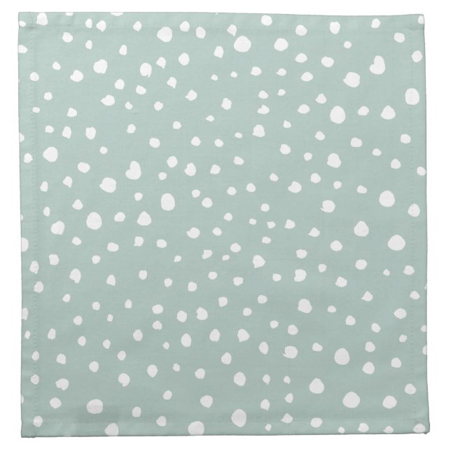 Mint Green Dalmatian Spots, Dalmatian Dots, Dotted Cloth Napkin (Front)