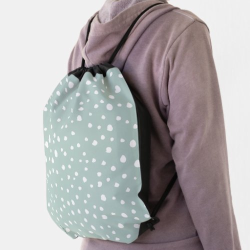 Mint Green Dalmatian Spots Dalmatian Dots Dotted Drawstring Bag