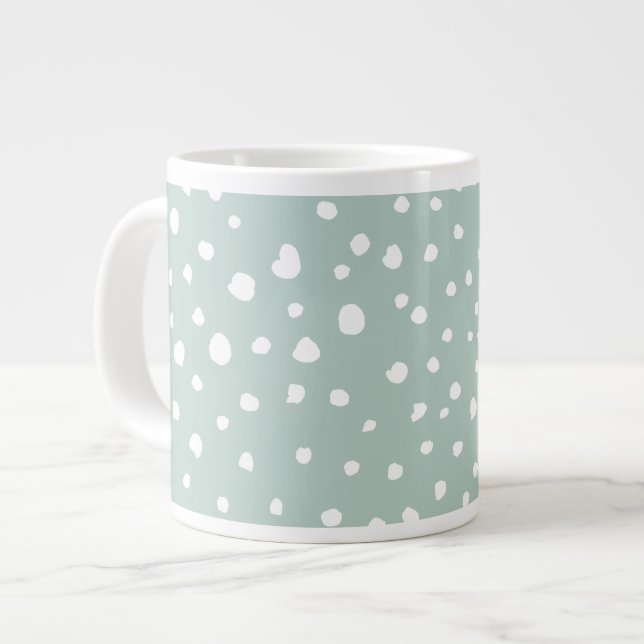 Mint Green Dalmatian Spots, Dalmatian Dots, Dotted Giant Coffee Mug (Front Left)