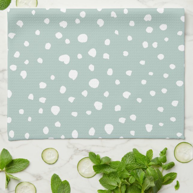 Mint Green Dalmatian Spots, Dalmatian Dots, Dotted Kitchen Towel (Folded)