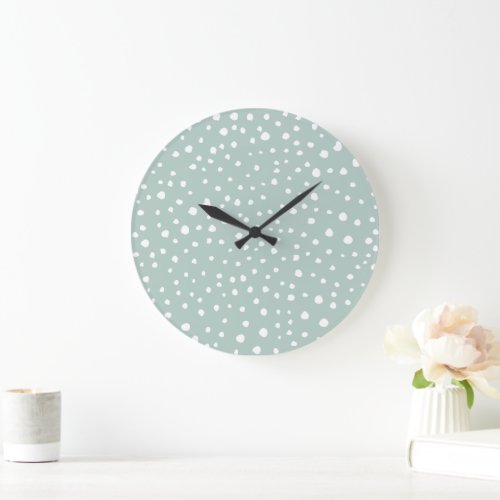 Mint Green Dalmatian Spots Dalmatian Dots Dotted Large Clock