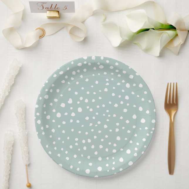 Mint Green Dalmatian Spots, Dalmatian Dots, Dotted Paper Plates (Wedding)