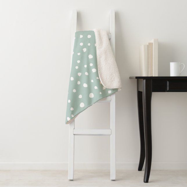 Mint Green Dalmatian Spots, Dalmatian Dots, Dotted Sherpa Blanket (In Situ)