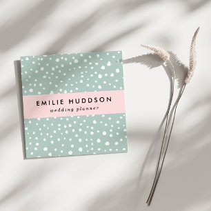 Mint Green Dalmatian Spots, Dalmatian Dots, Dotted Square Business Card