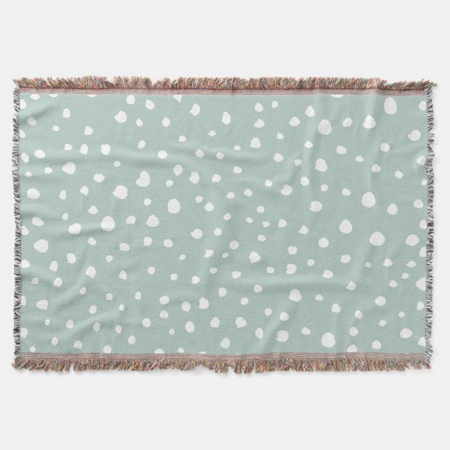 Mint Green Dalmatian Spots, Dalmatian Dots, Dotted Throw Blanket (Front)