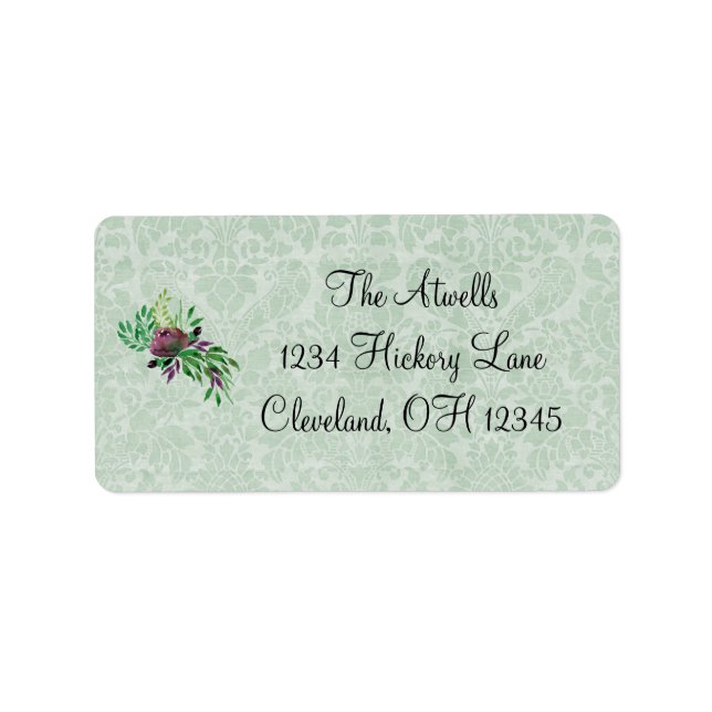 Mint Green Damask Address Labels (Front)