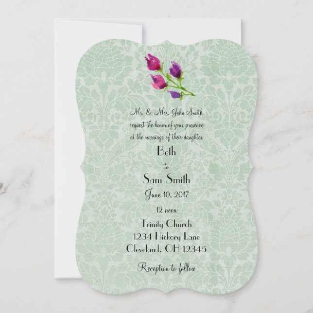 Mint Green Damask Custom 5" x 7" Invitations (Front)