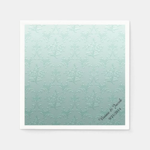 Mint Green Damask Custom Wedding Napkins