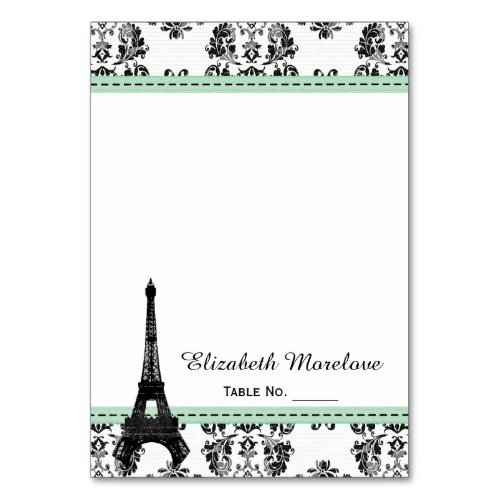 MINT GREEN Damask Eiffel Tower Tent Place Cards