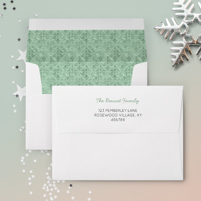 Mint Green Damask Liner Your Address Envelope (Creator Uploaded)