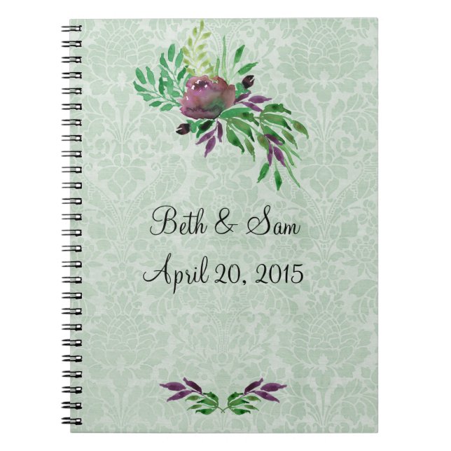 Mint Green Damask Photo Notebook (80 Pages B&W) (Front)