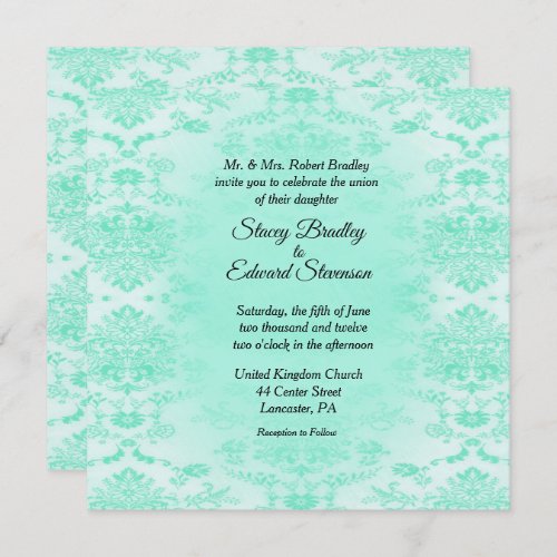 Mint Green Damask Wedding Invitation