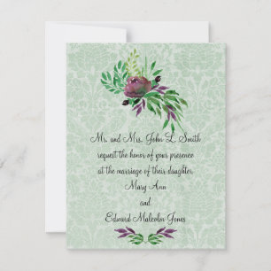 Mint Green Damask Wedding Invitation 4.25" x 5.5"